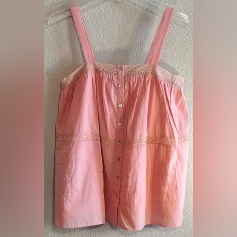 Anthropologie Doe & Rae Peach Lace MOP Button Sleeveless Boho Boxy Blouse SAMPLE